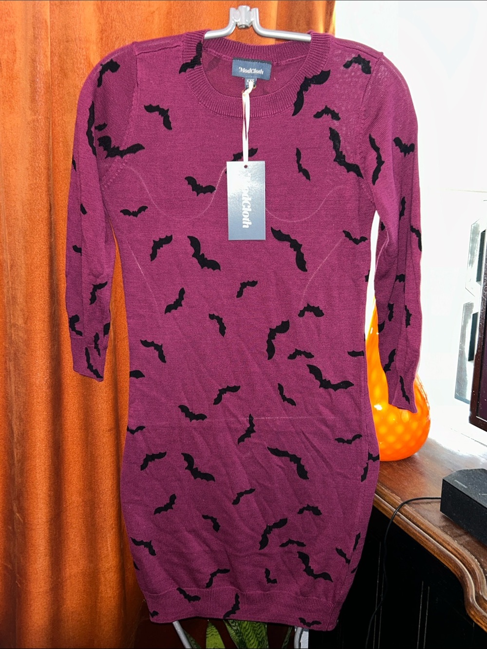 Modcloth Maroon Bat Motif Sweater Dress